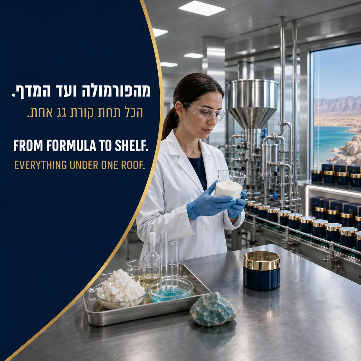 פיתוח וייצור מוצרי קוסמטיקה מים המלח מהפורמולה ועד המדף - Dead Sea cosmetics development and manufacturing from formula to shelf